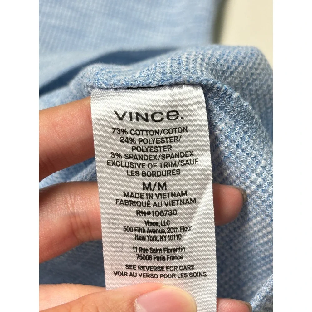 Vince Mens Light Blue Space Dye Waffle Knit Henley Long Sleeve Shirt Size M